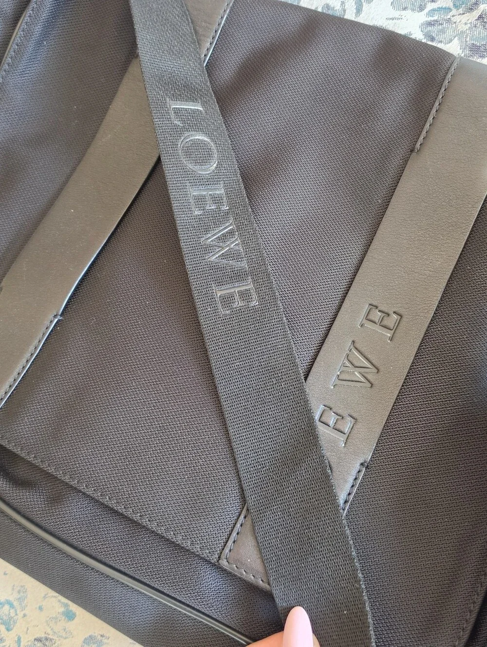 Authentic Loewe Navy-Black Messenger Bag with Leather Trim